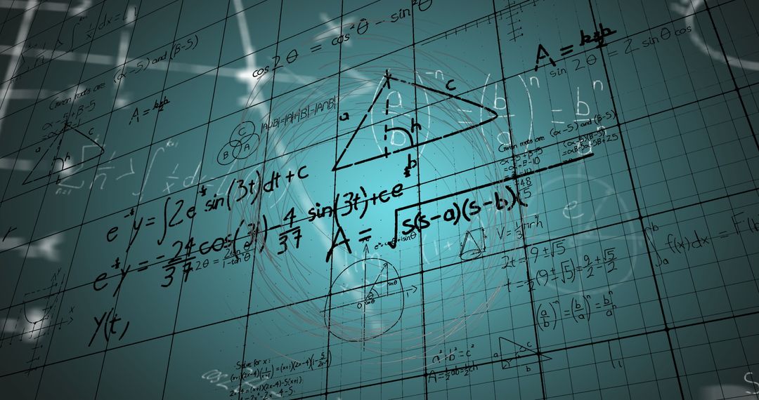 Digital Screen of Mathematical Formulas on Green Background