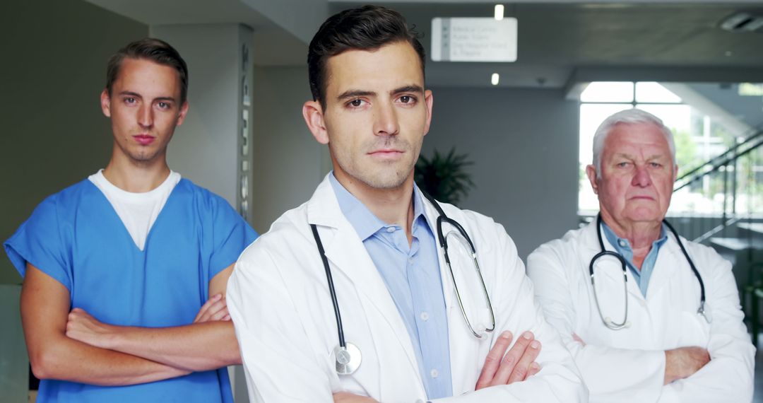 Confident Medical Team Standing in Hospital Hallway - Free Images, Stock Photos and Pictures on Pikwizard.com