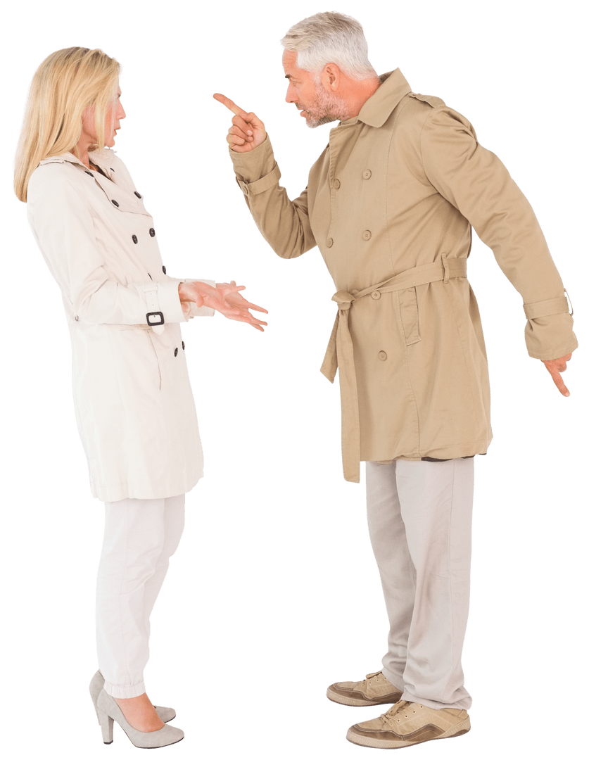 Transparent Argumentative Couple Wearing Trench Coats