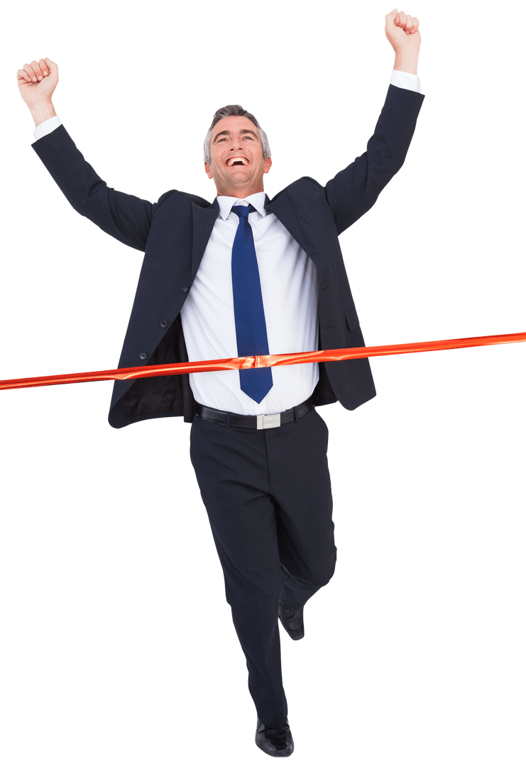 Transparent Motivated Businessman Crossing Finish Line