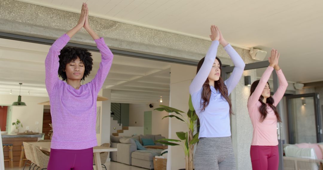 Diverse Women Practicing Mindfulness Exercise at Home
