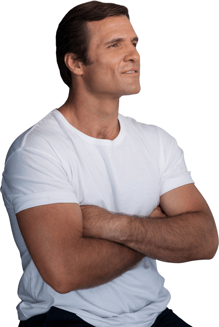Smiling Mature Man with Arms Crossed on Transparent Background