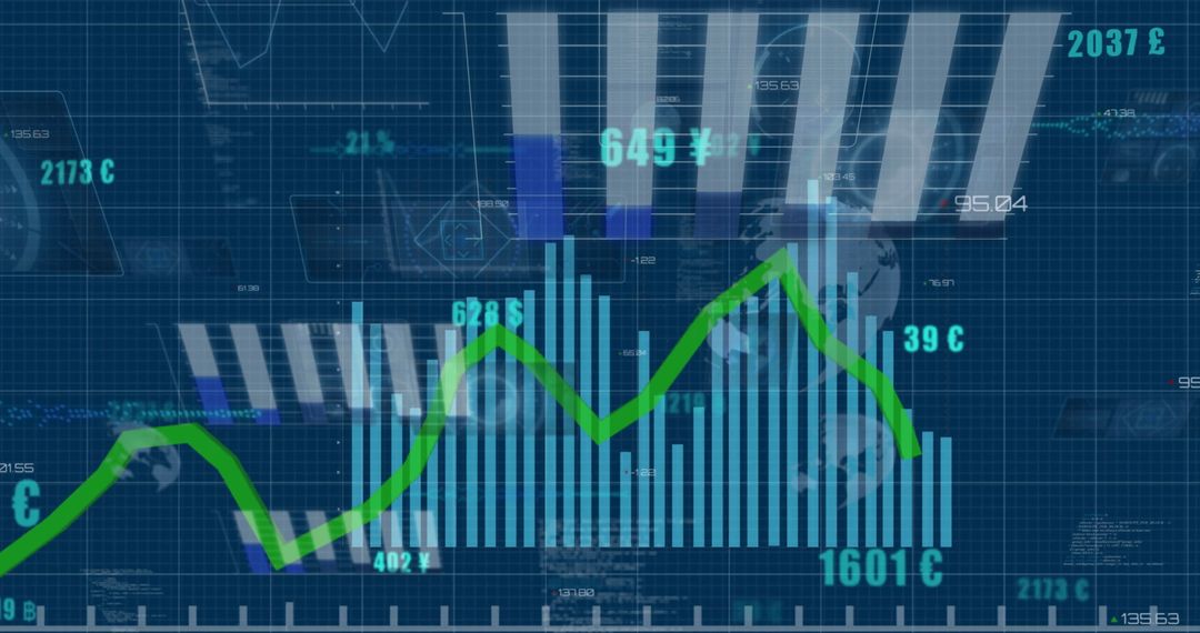 Financial Data Analytics Overlaying Digital World Map Background