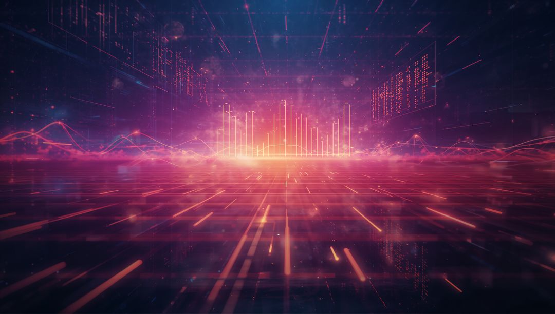 Futuristic Digital Bar Chart with Glowing Neon Grid