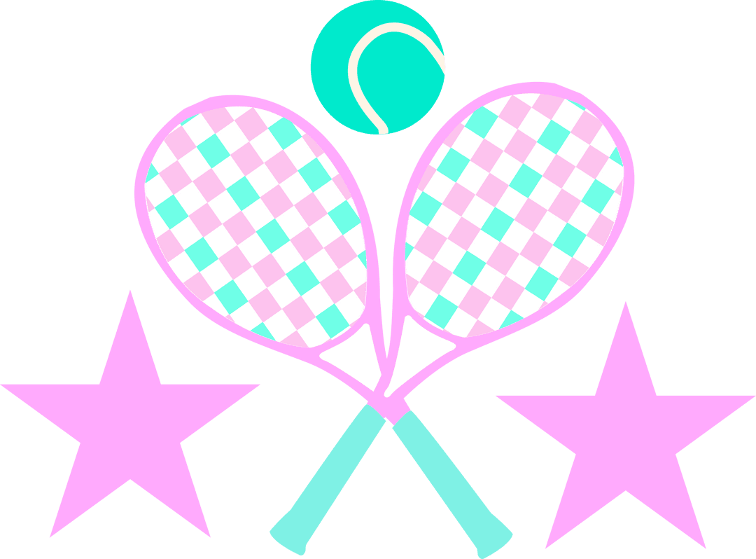 Pastel Tennis Racket and Ball with Stars on Transparent Background