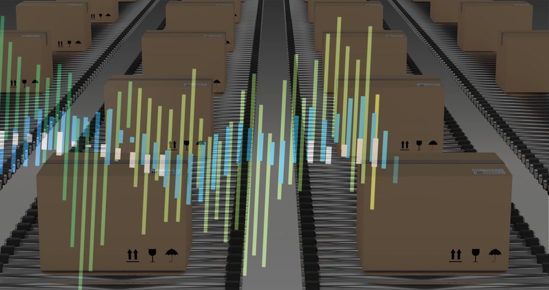 Digital Financial Data Overlay on Automated Conveyor Belts - Free Images, Stock Photos and Pictures on Pikwizard.com