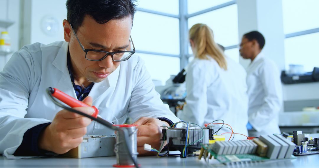 Focused Engineer Working on Circuit Board in Laboratory - Free Images, Stock Photos and Pictures on Pikwizard.com