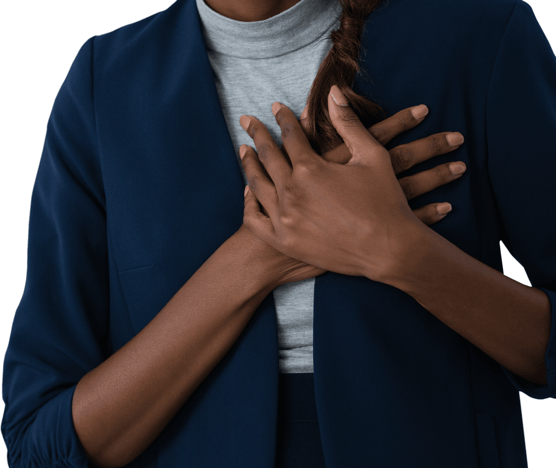 Transparent Heartfelt Gesture, Focused on Woman's Hands Over Chest