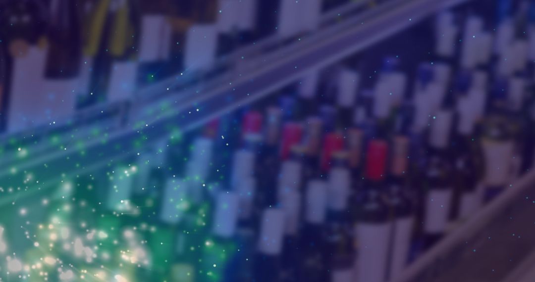 Mystical Lights over Blurry Wine Shop Display with Vibrant Hues