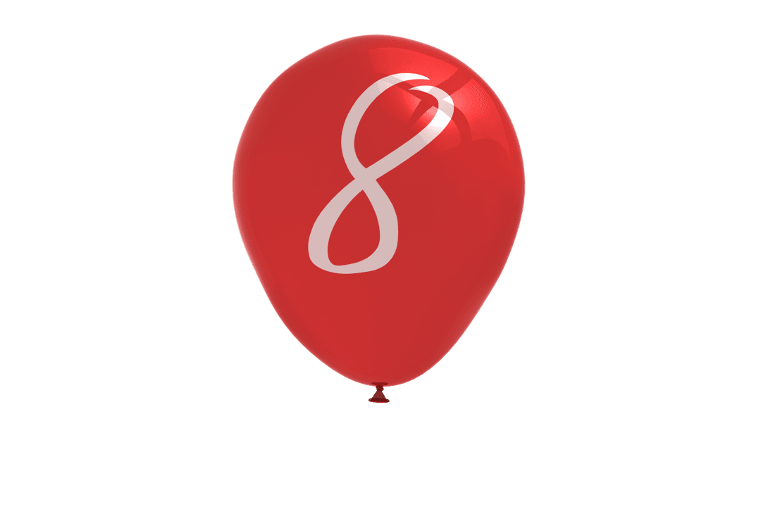 Red Balloon with Number 8 on Transparent Background for Celebrations