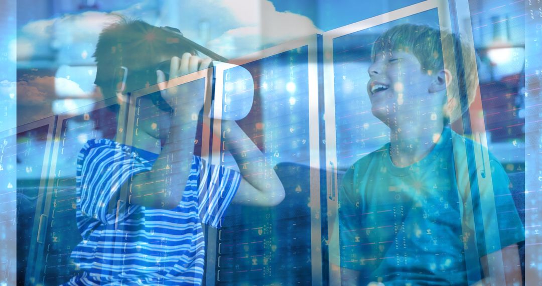 Children Experiencing Virtual Reality Gaming in Futuristic Setting