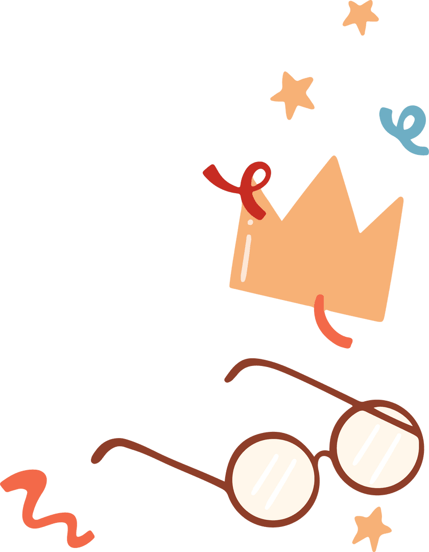 Whimsical Accessories and Star Decoration on Transparent Background