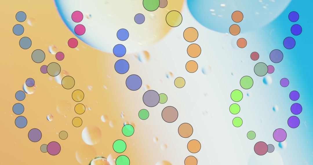 Colorful Digital DNA Strands on Abstract Bubble Background