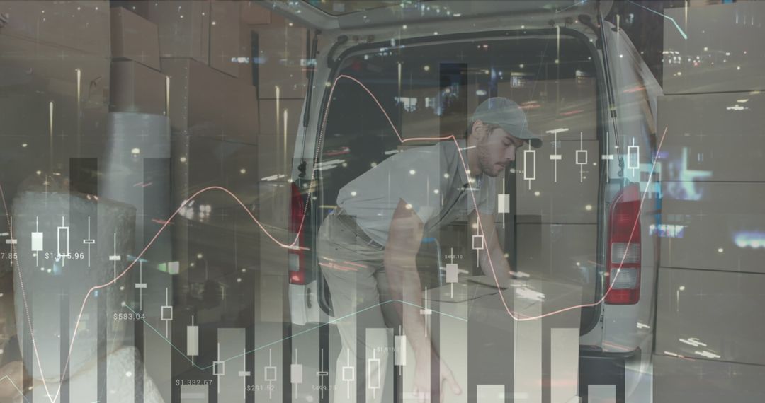 Courier Loading Packages Overlaid with Financial Charts