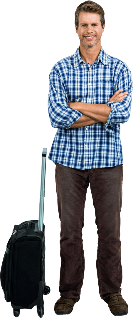 Smiling Man with Luggage on Transparent Background