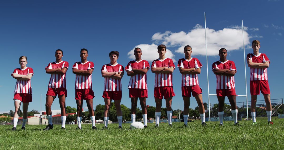 Confident Rugby Team Standing on Field Ready for Game - Free Images, Stock Photos and Pictures on Pikwizard.com