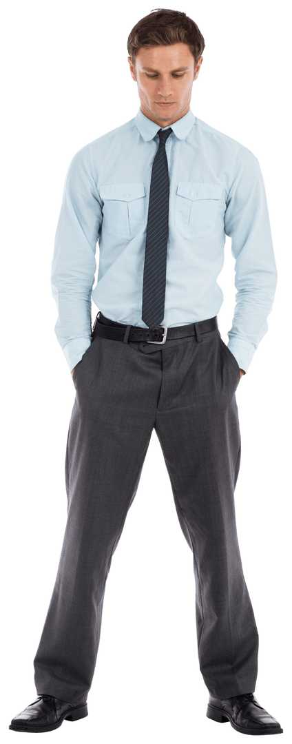 Transparent Businessman Posing with Hands in Pockets