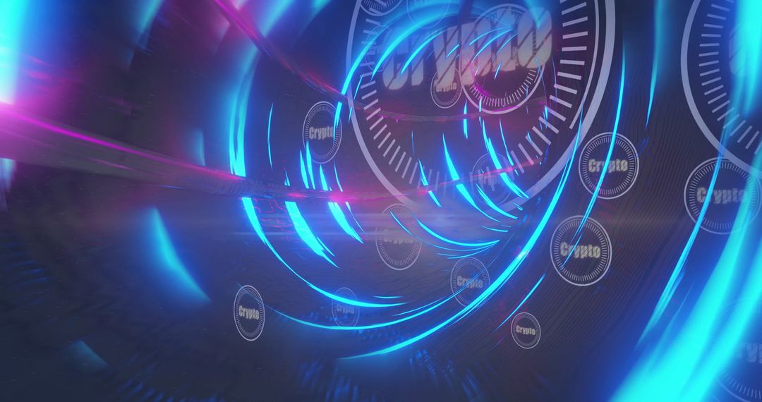 Futuristic Crypto Tunnel with Neon Rings in Digital Space
