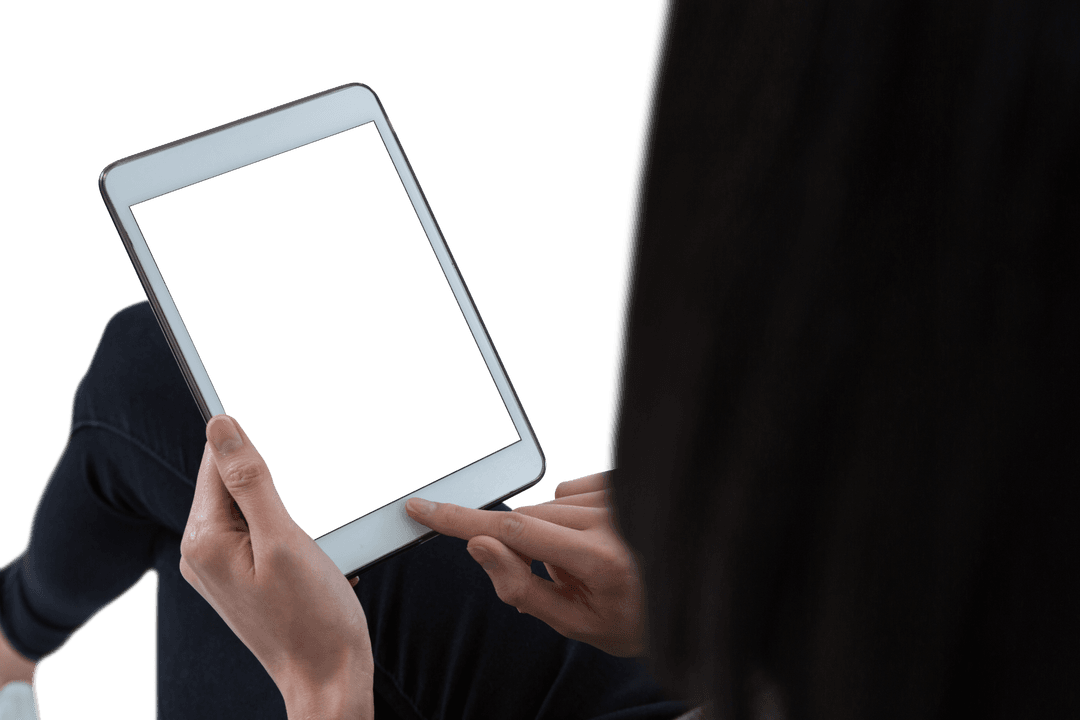 Female Executive Using Tablet With Transparent Background