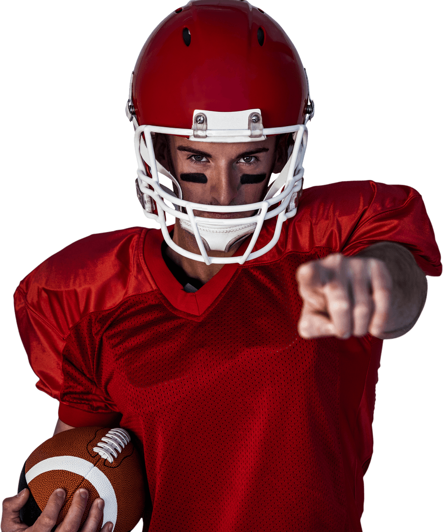 Transparent Background American Football Player Pointing with Ball