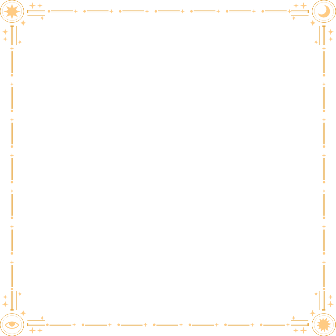 Flat Golden Frame with Celestial Motifs on Transparent Background