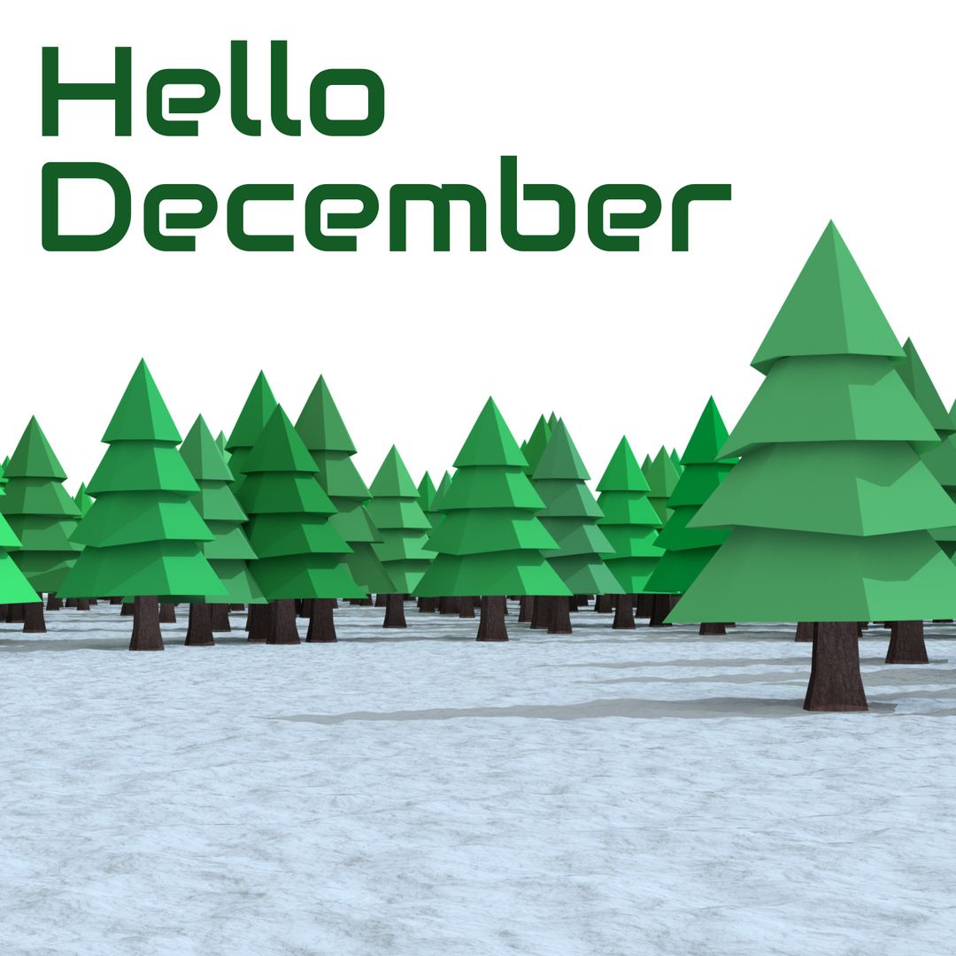 Hello December Winter Landscape with Geometric Trees