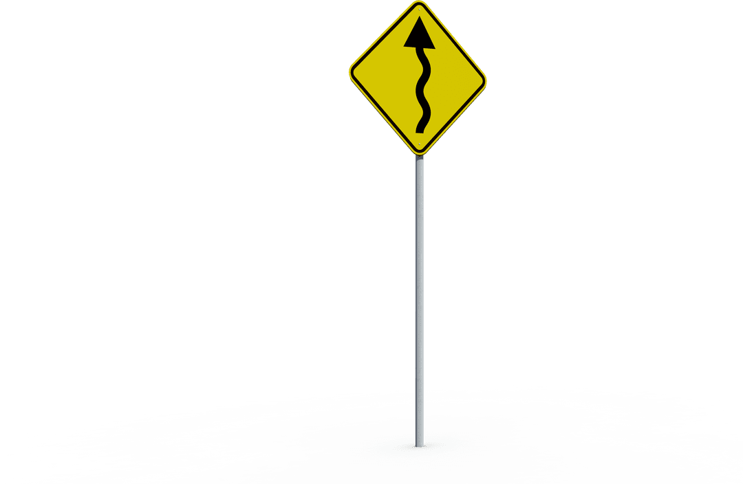 Transparent Winding Road Warning Sign with Glossy Background