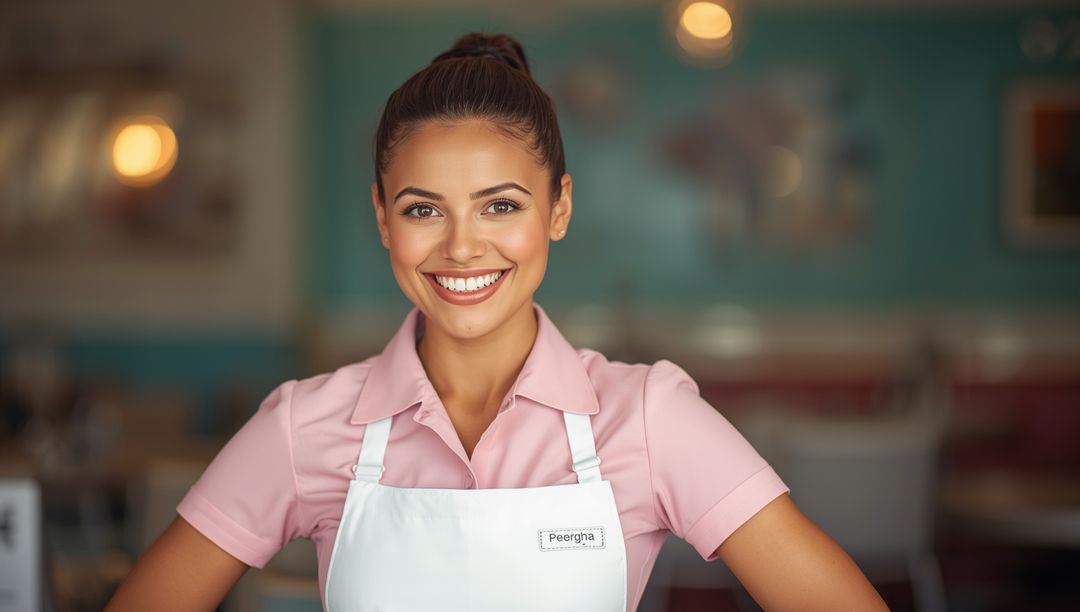 Cheerful Cafe Server Smiling with Warm Hospitality