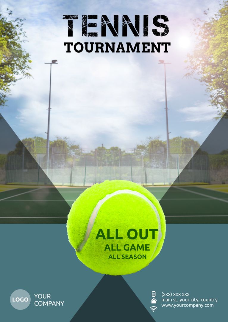 Vibrant Tennis Tournament Poster with Ball and Court - Download Free Stock Templates Pikwizard.com