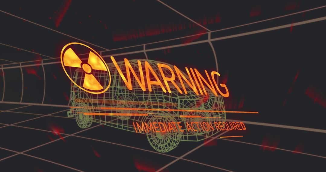 3D Warning Icon Light up over Car Model for Security Alert Signal