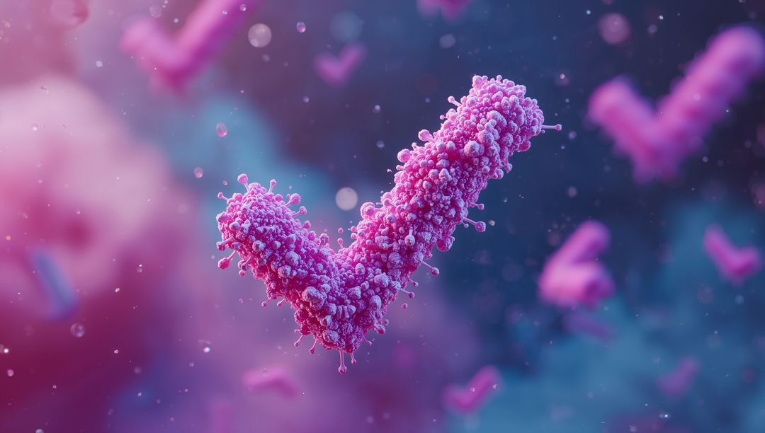 Futuristic Pink Check Mark in Molecular Biotech Scene