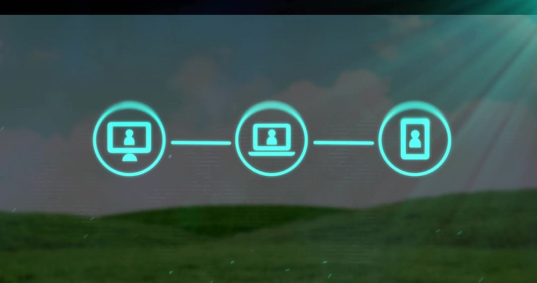 Glowing Device Icons Highlighting Digital Connectivity over Hill