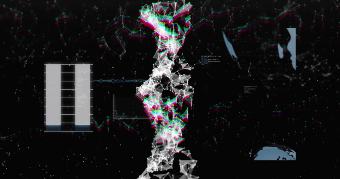 Abstract Futuristic Network with Glitch and Data Visualization