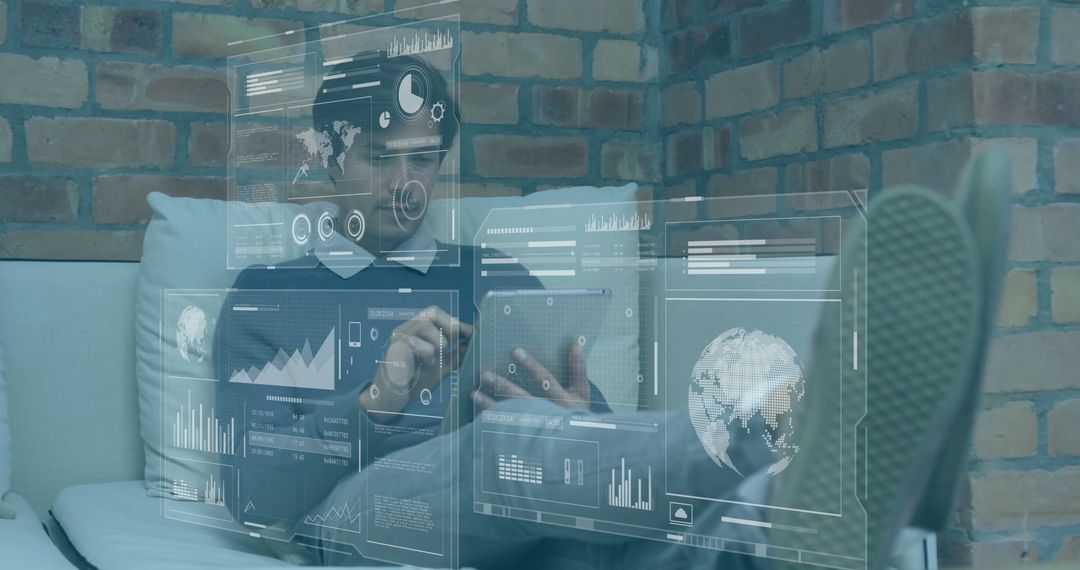 Businessman Using Tablet with Digital Analytics Interface