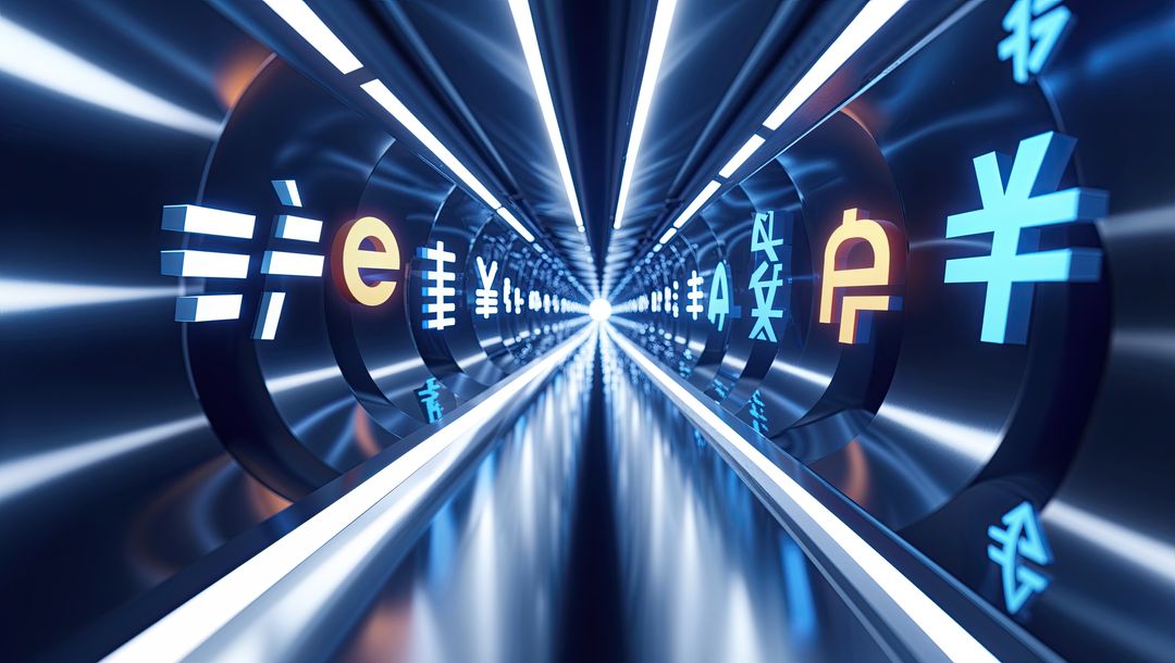 Futuristic Neon Fancy Currency Symbols Tunnel