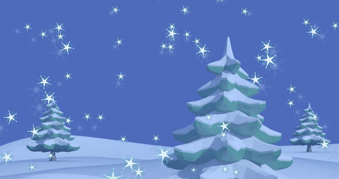 Winter Landscape with Shining Stars and Snow-Covered Trees