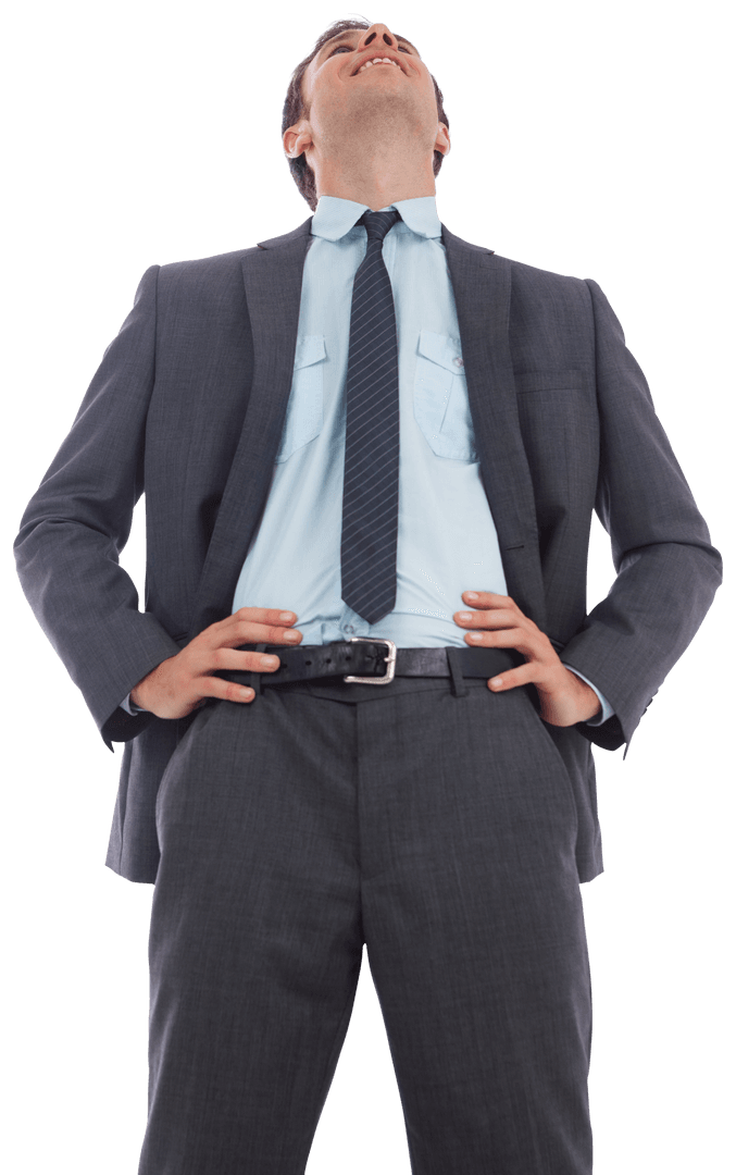 Confident Businessman Hands on Hips Transparent Look