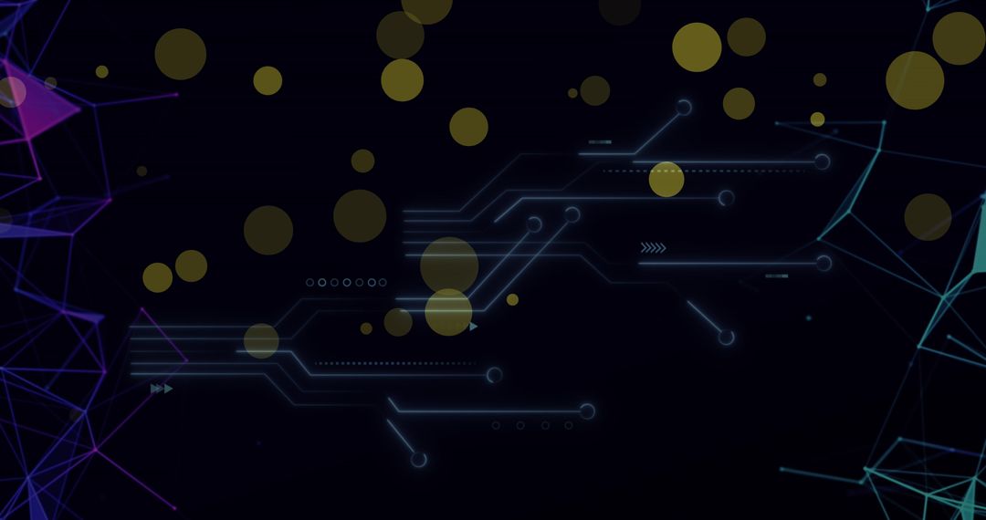 Digital Circuit Board with Floating Cyber Icons