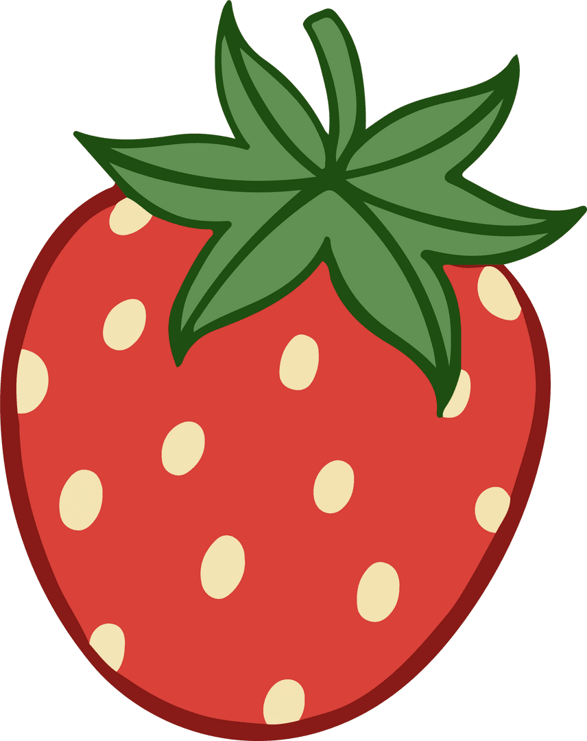 Stylized Red Strawberry With Leaves on Transparent Background