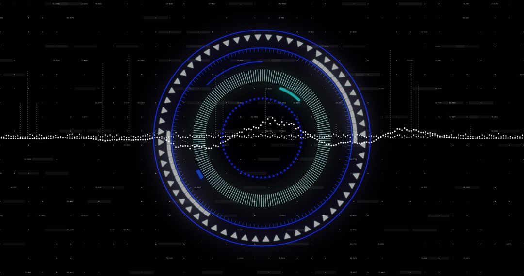 Futuristic Digital Interface with Data Waves and Circles