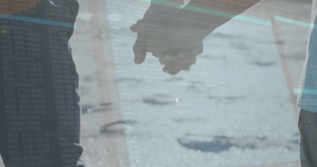 Digital Connection: Romantic Walk with Code Overlay