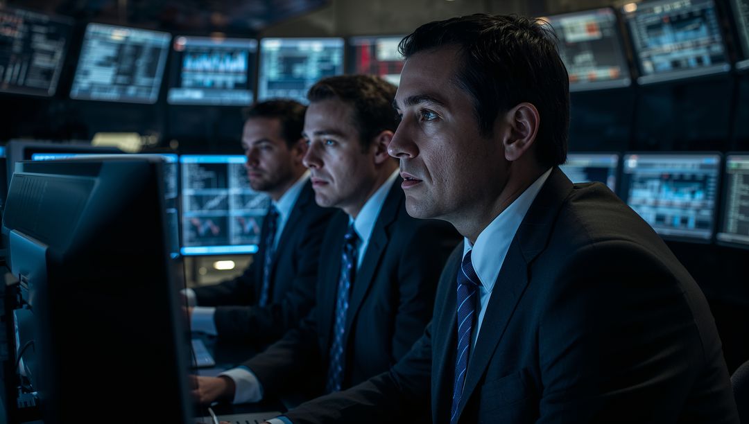 Focused Traders Analyzing Stock Market Data in Office