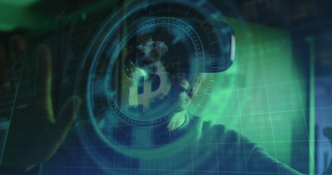 Virtual Reality Data Processing with Bitcoin Symbol