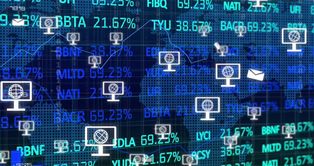 Digital Network and Data Processing on World Map