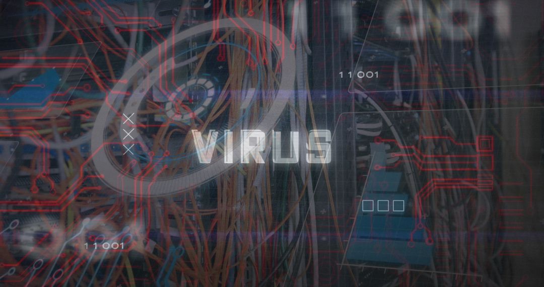 Cybersecurity Breach Displaying Virus in Data Center