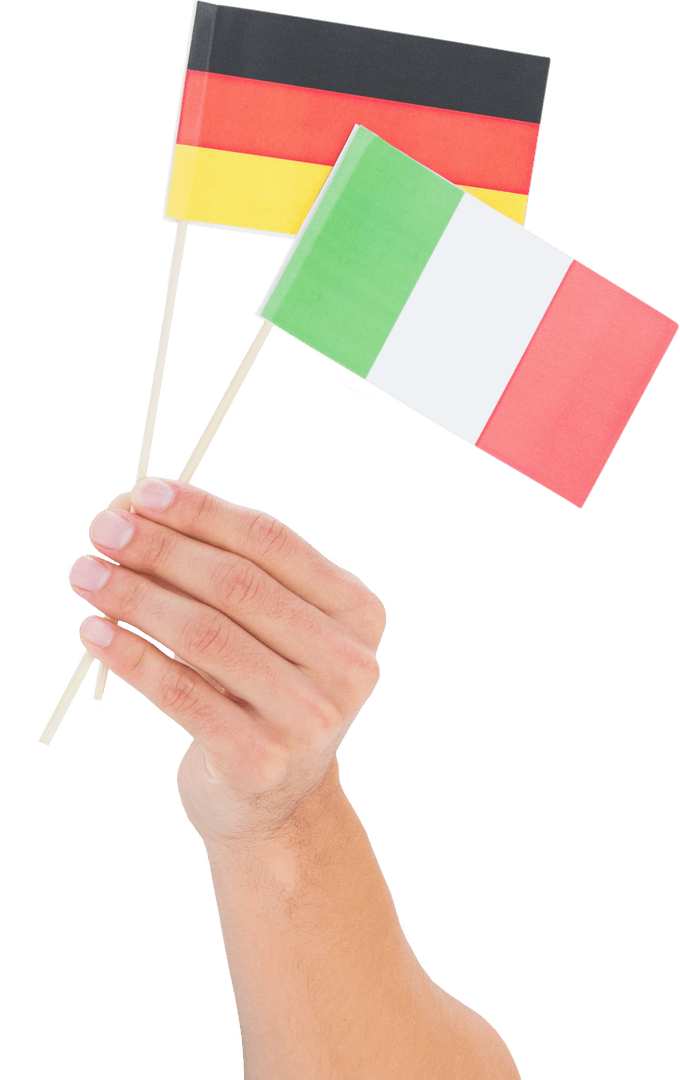 Close-up Hand Holding Transparent German Italian Flags