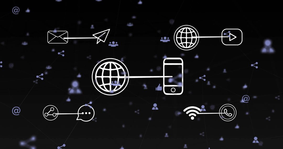 Digital Connectivity Icons on Futuristic Black Background