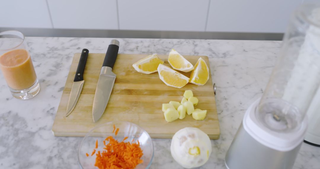 Culinary Ingredients on Marble for Smoothie Preparation