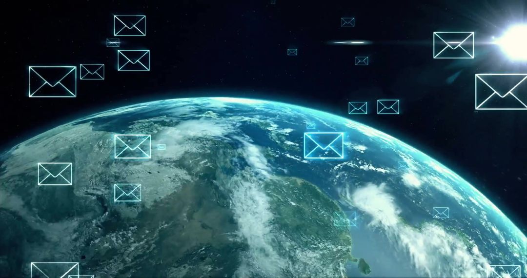 Global Digital Communication Email Over Earth