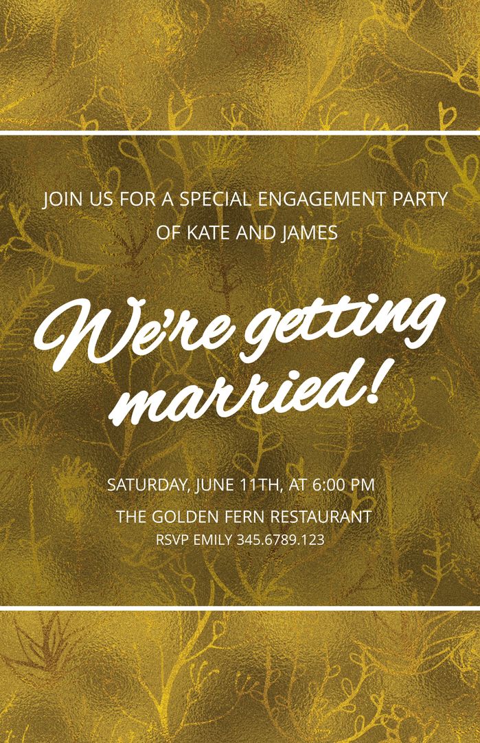 Elegant Golden Foliage Engagement Party Invitation - Download Free Stock Templates Pikwizard.com